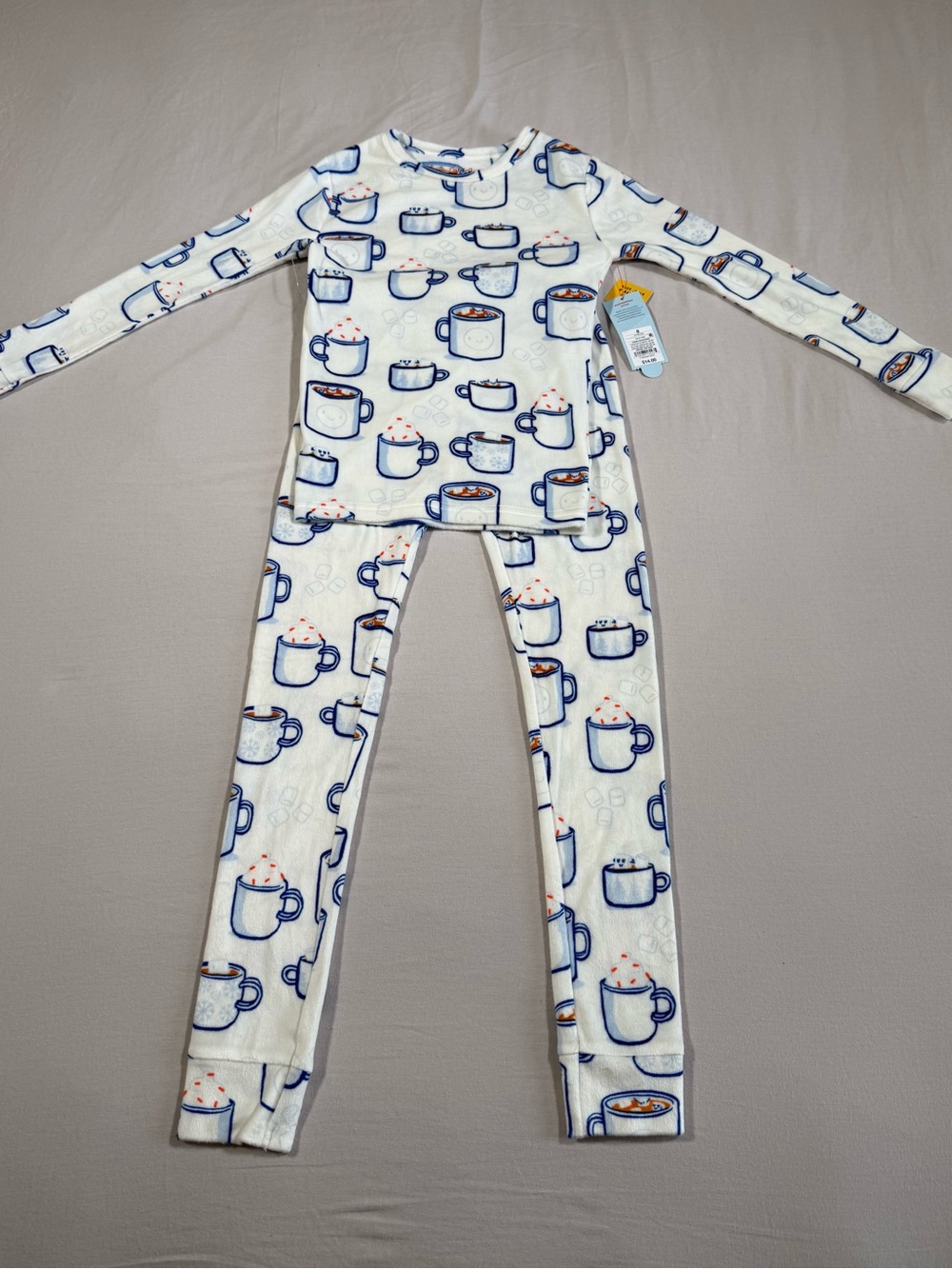 Cat & Jack White Pajama Set with Blue Hot Cocoa Mugs